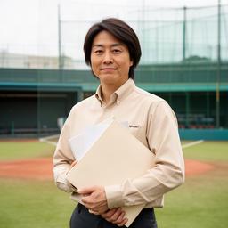 船橋の野球場で大会資料を持つ日本人代表者