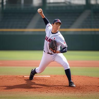 屋外球場のブルペンで投球練習をする日本代表候補の投手
